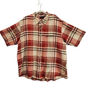 Van Heusen Mens XXL breathable Linen Plaid Red Gray Business casual vacation